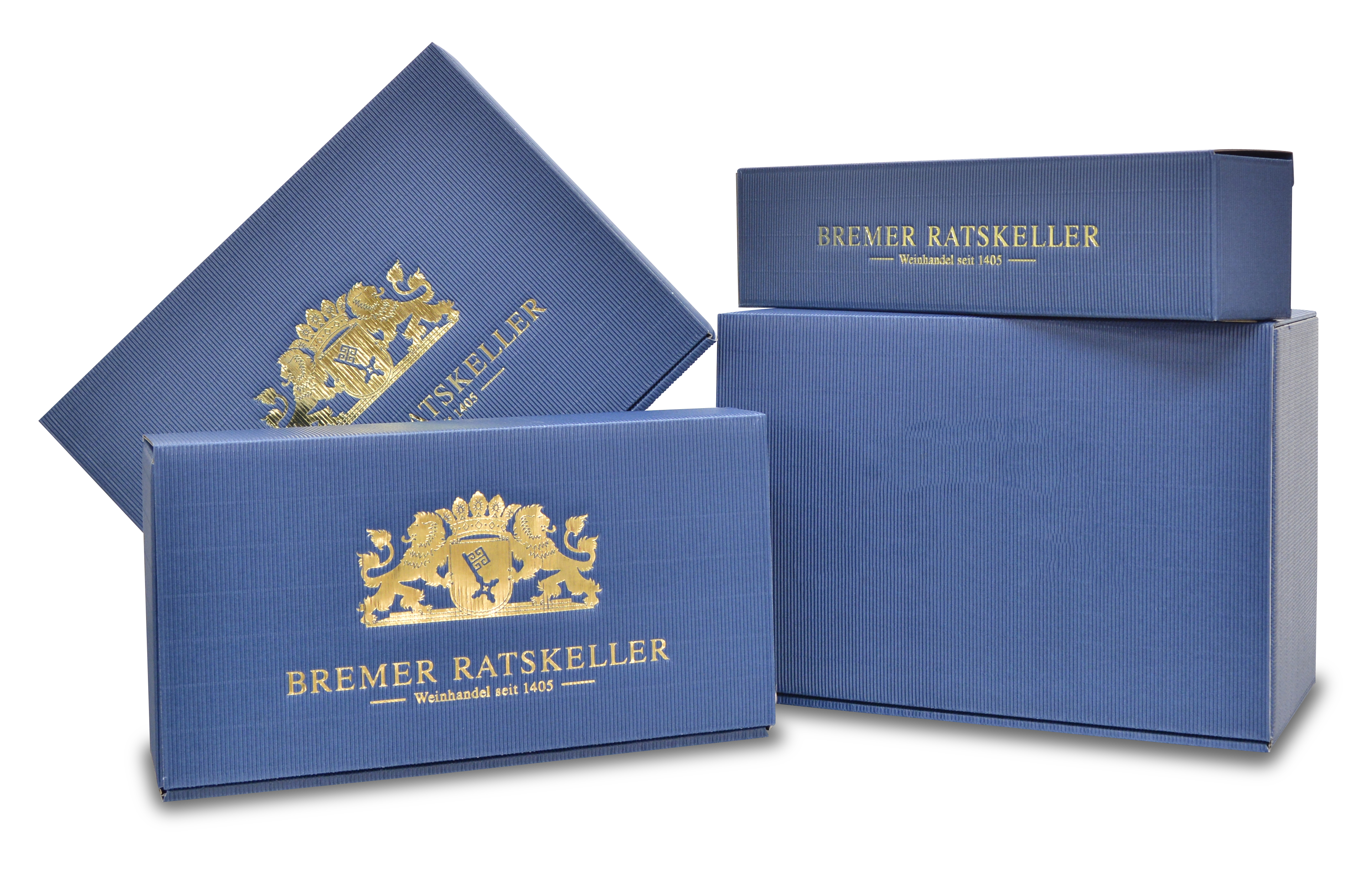 2er Schmuckkarton "Ratskeller" blau mit goldener Prägung 2er Schmuckkarton "Ratskeller" blau mit goldener Prägung