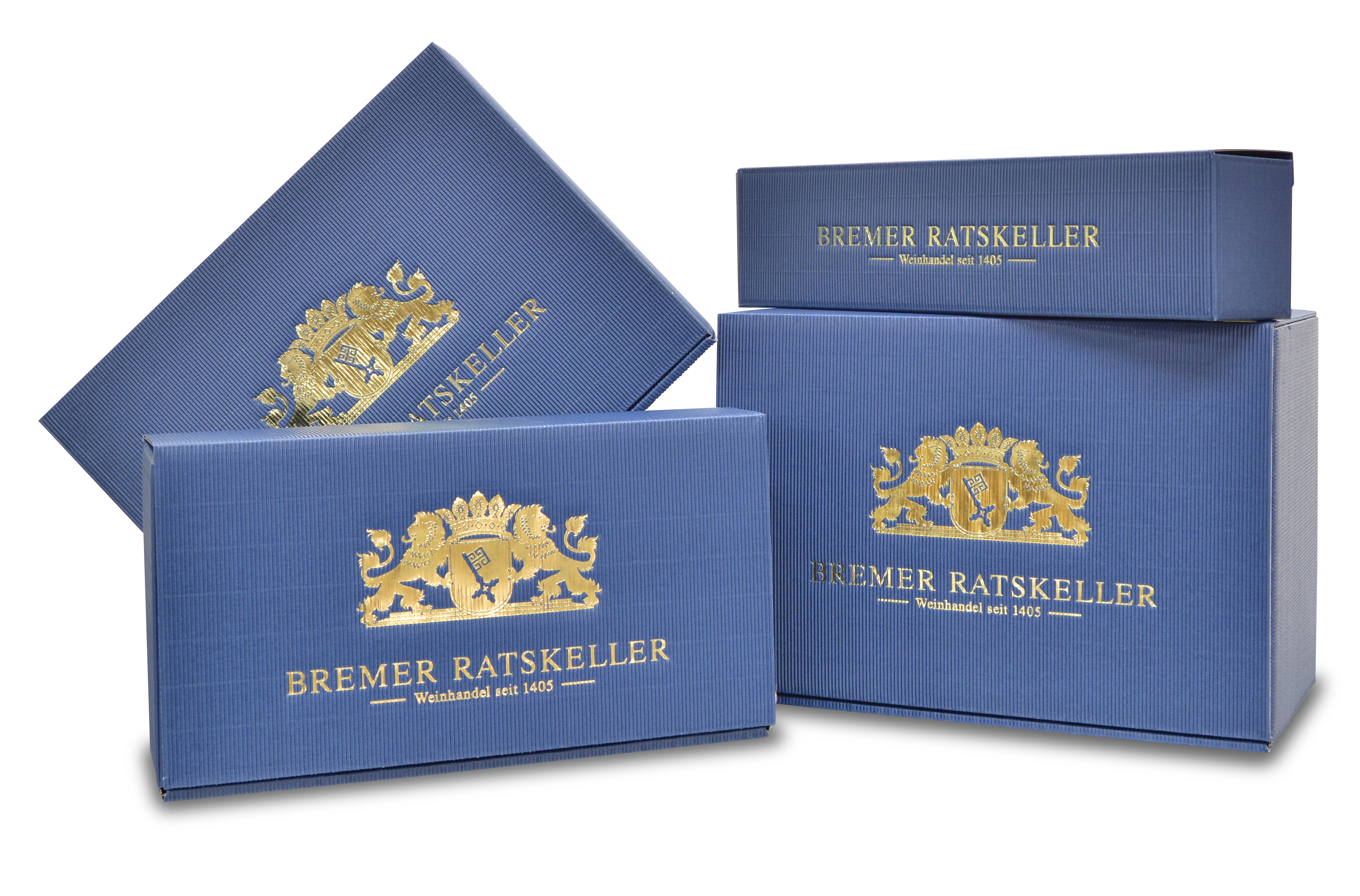 6er Schmuckkarton "Ratskeller" blau mit goldener Prägung