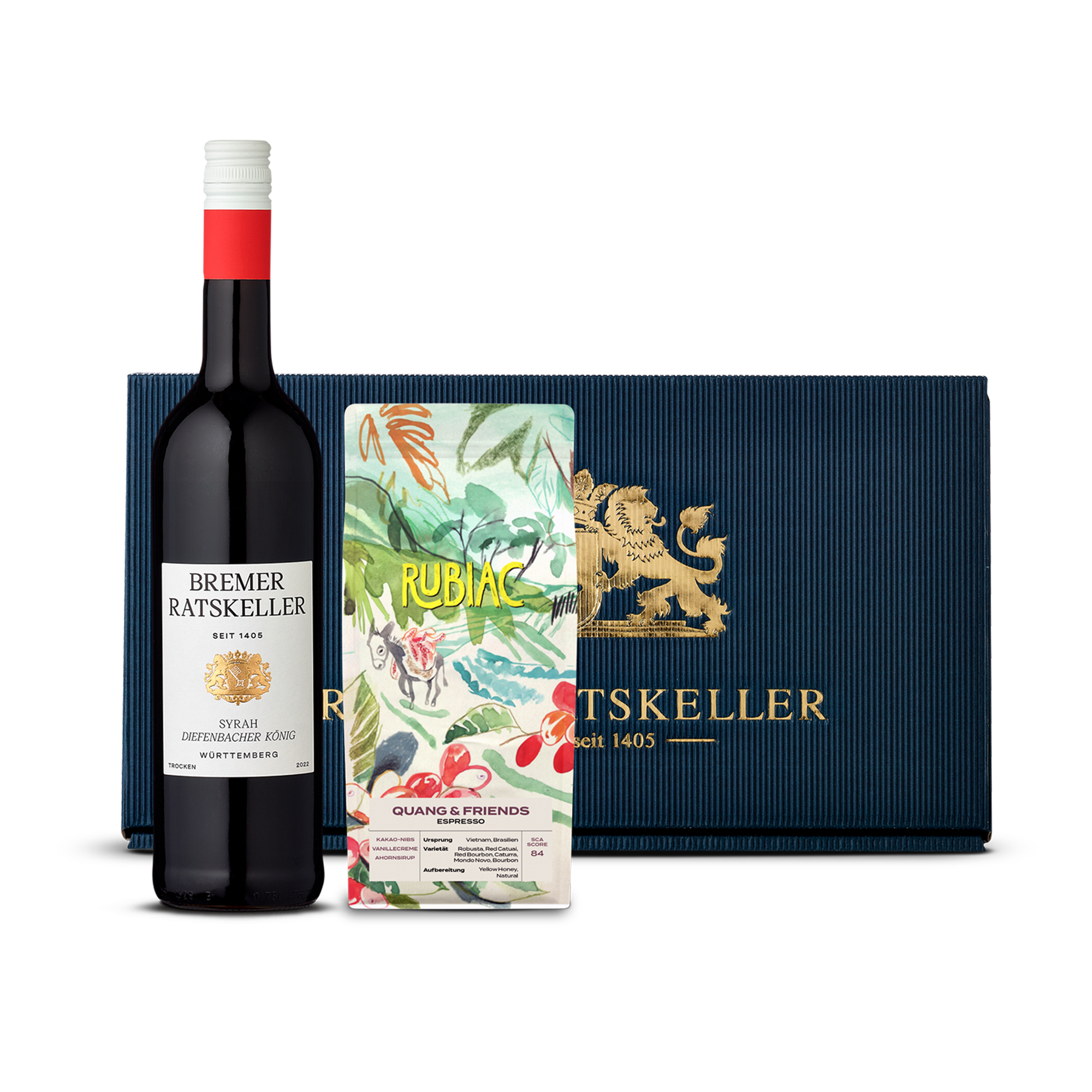 Präsent Wein & Kaffee im 2er Schmuckkarton Präsent Wein & Kaffee im 2er Schmuckkarton